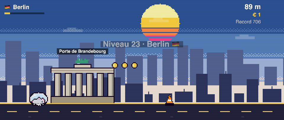 Porte de Brandebourg en pixel art, Rat Race à Berlin