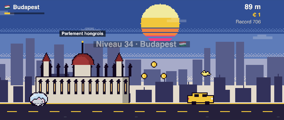Parlement hongrois en pixel art, Rat Race à Budapest