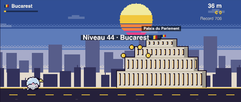 Palais du Parlement en pixel art, Rat Race à Bucarest