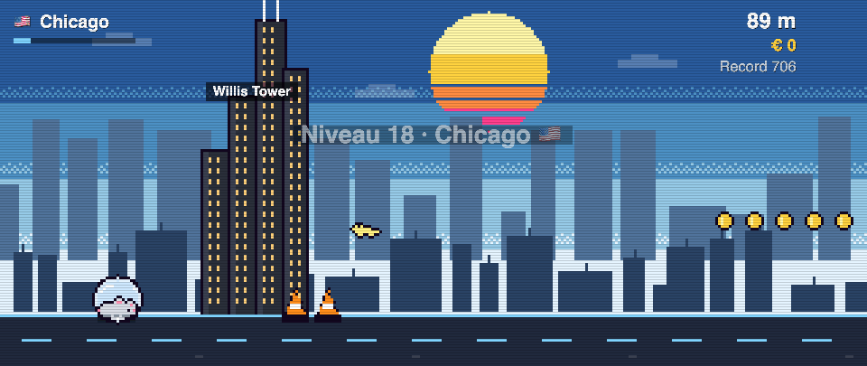 Willis Tower en pixel art, Rat Race à Chicago