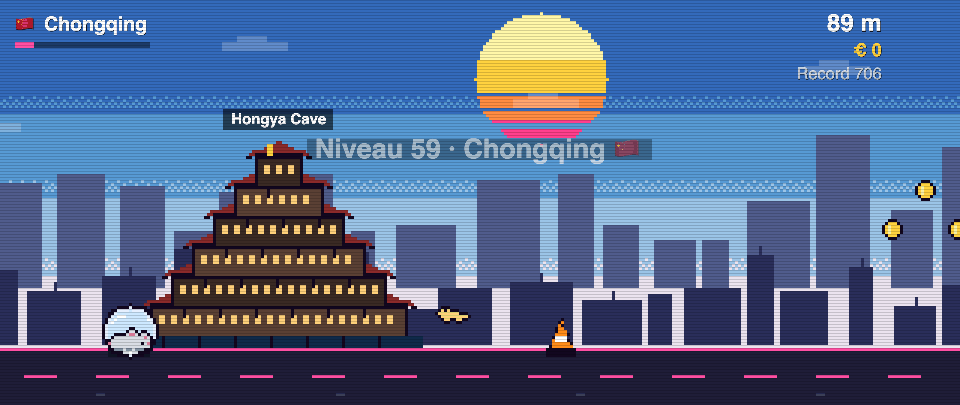 Hongya Cave en pixel art, Rat Race à Chongqing