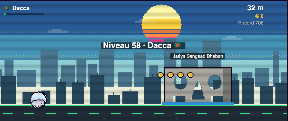 Jatiya Sangsad Bhaban en pixel art, Rat Race à Dacca