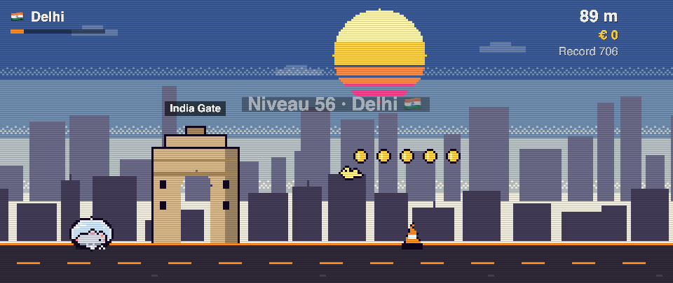 India Gate in pixel art, Rat Race in Delhi