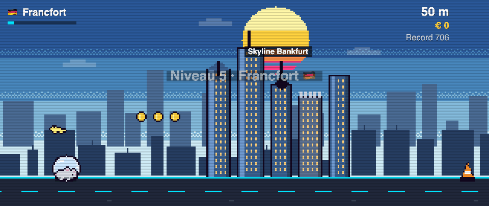 Skyline Bankfurt en pixel art, Rat Race à Francfort