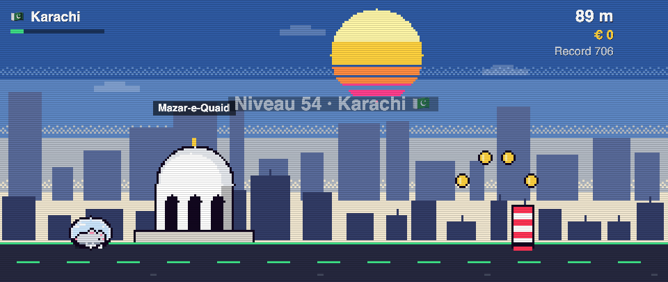 Mazar-e-Quaid en pixel art, Rat Race à Karachi