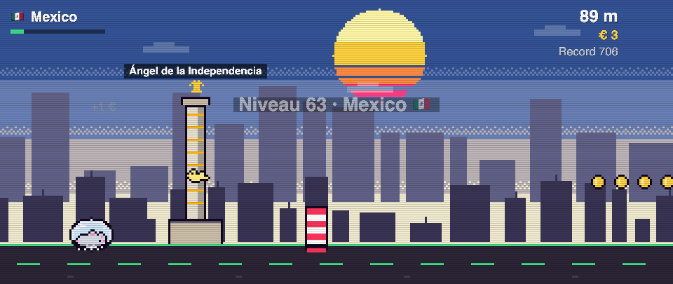 Ángel de la Independencia en pixel art, Rat Race à Mexico