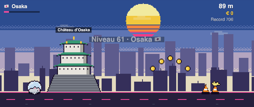 Château d’Osaka en pixel art, Rat Race à Osaka