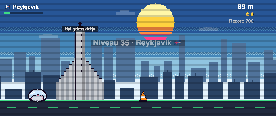 Hallgrímskirkja in pixel art, Rat Race in Reykjavik