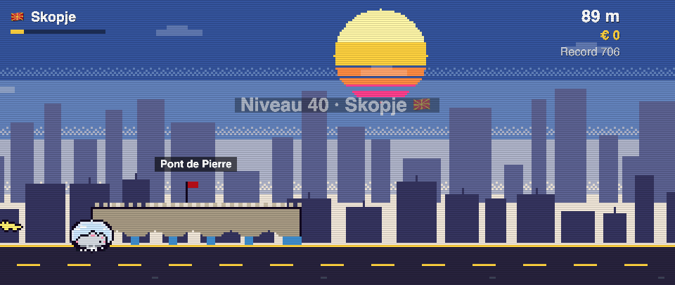 Pont de Pierre en pixel art, Rat Race à Skopje