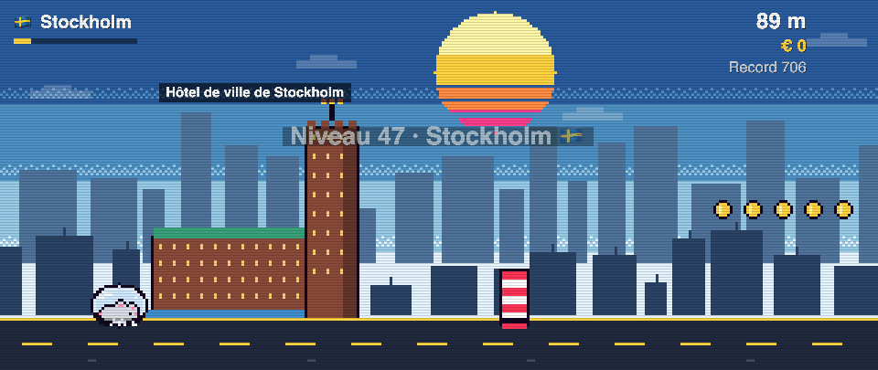 Stockholm City Hall in pixel art, Rat Race in Stockholm