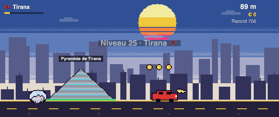 Pyramid of Tirana in pixel art, Rat Race in Tirana