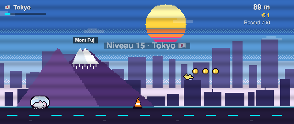 Mount Fuji in pixel art, Rat Race in Tokyo